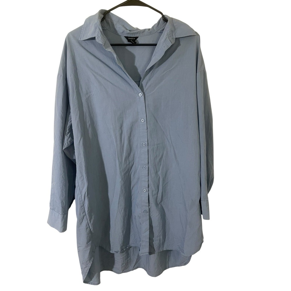 Lindex Size Large Blue Chambray Boyfriend Shirt Dress Lagenlook Academia Minimal